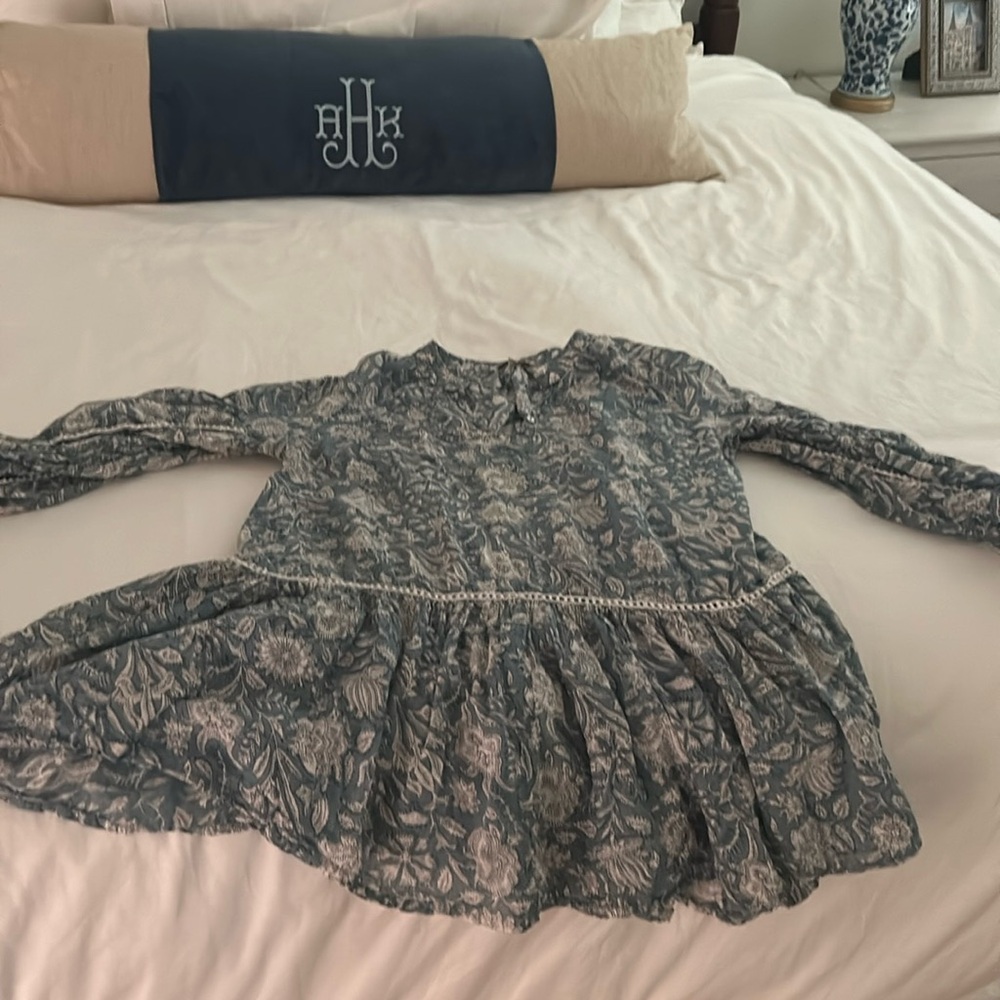 Floral Print Long-Sleeve Peplum Dress in Slate Blue